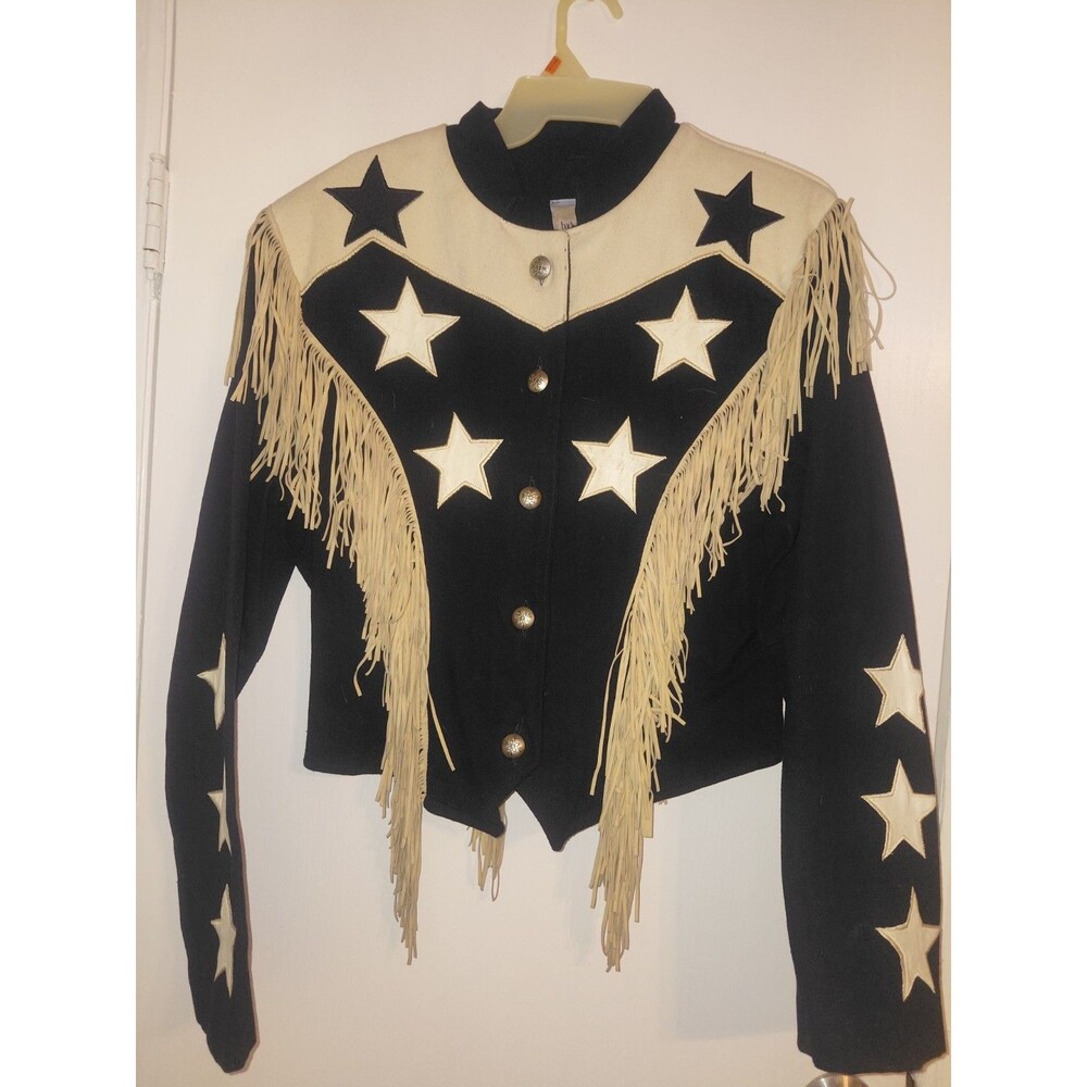 Vintage BACK AT THE RANCH western Competition Rodeo Jacket LG W/ Stars & fringe